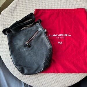 Lancel Paris Black Leather Crossbody Bag with Red Trim & Dust Bag